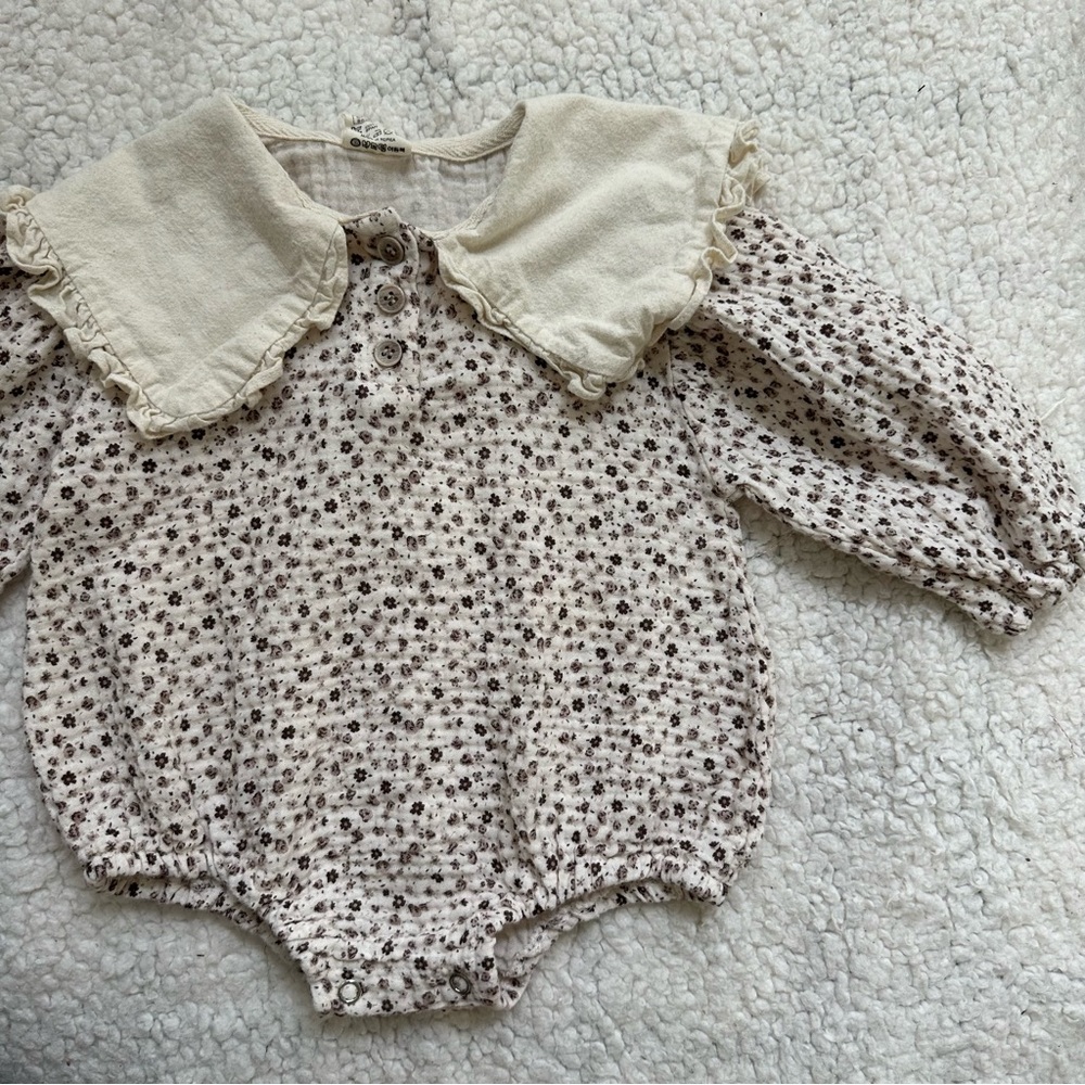 Zara Cream and Brown Floral Kids One Piece